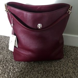 NWT Tory Burch Red Agate Whipstitch Logo Hobo